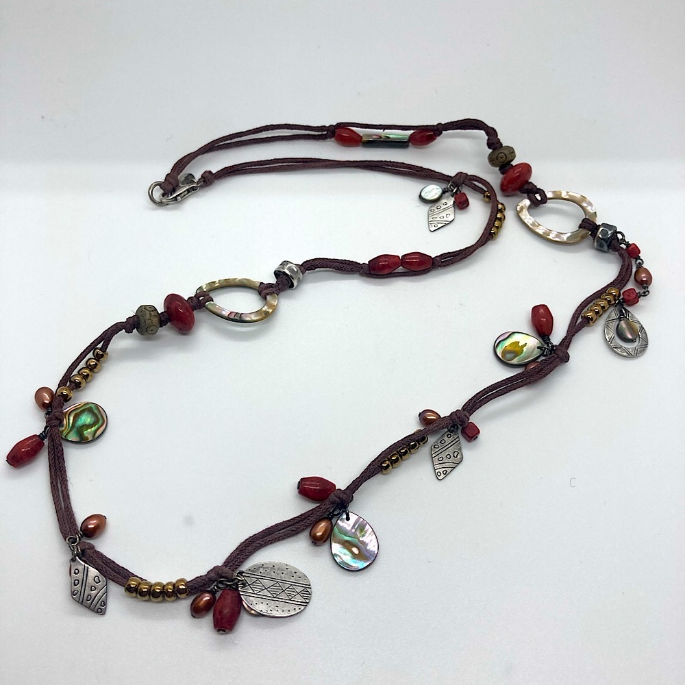 Silpada Sterling Silver Coral & Mixed Gem Stone Beaded Necklace N2116 - 27” L